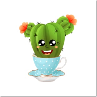 Happy cactus in a pretty tea cup Posters and Art